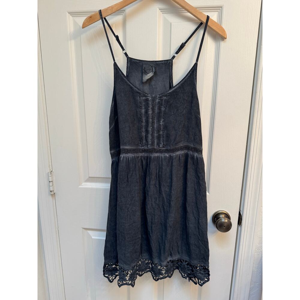 Sea Gypsies Mineral Wash Black Crochet Lace Boho Mini Dress Size Medium